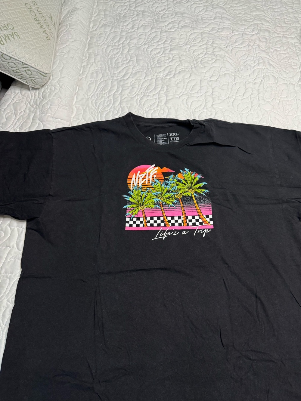 Neff Black Graphic Tee with Neon Palm Sunset